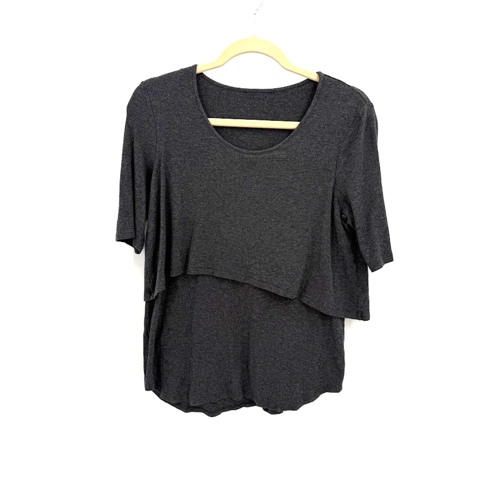 Theory Ovida R Gray Layered Top Viscose Knit Tee Short Sleeve EC526514